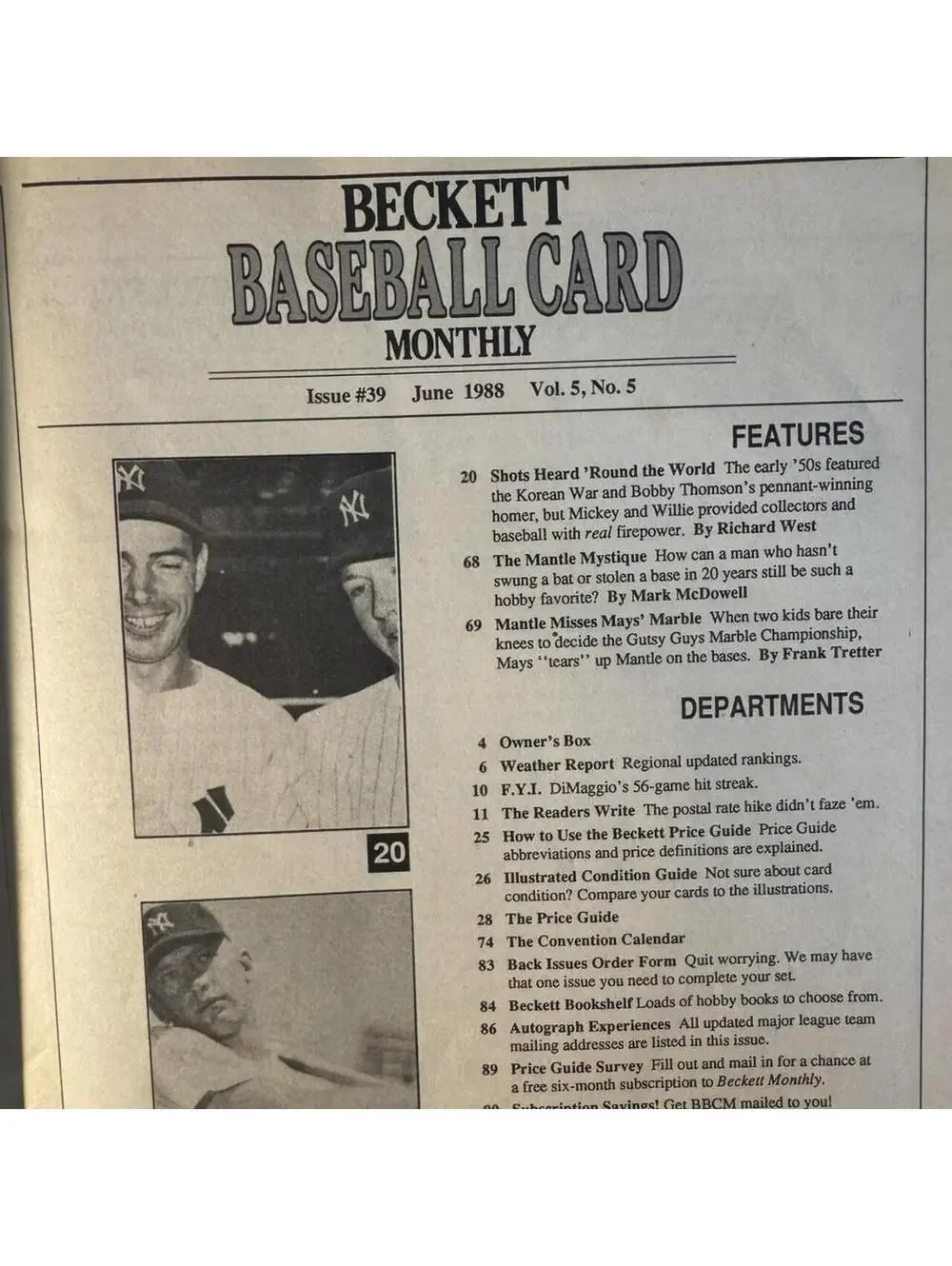 1988 Beckett Baseball Card Monthly Issue number 39 June 1988